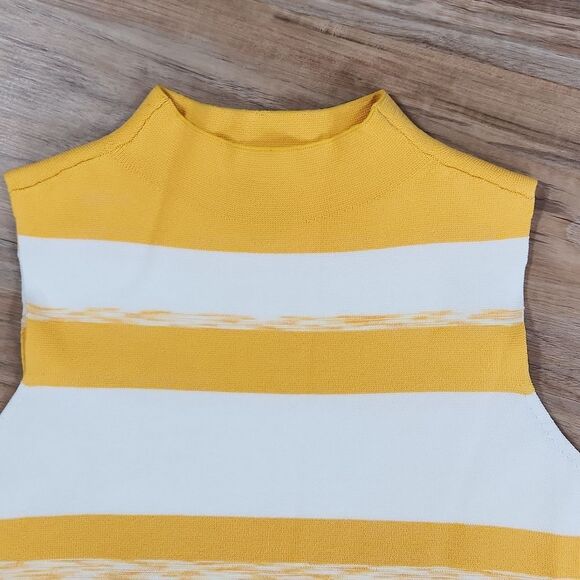 ☔️🔺️Nine West Yellow & White Striped Stretch Fitted Sleeveless Top Medium - Picture 4 of 9